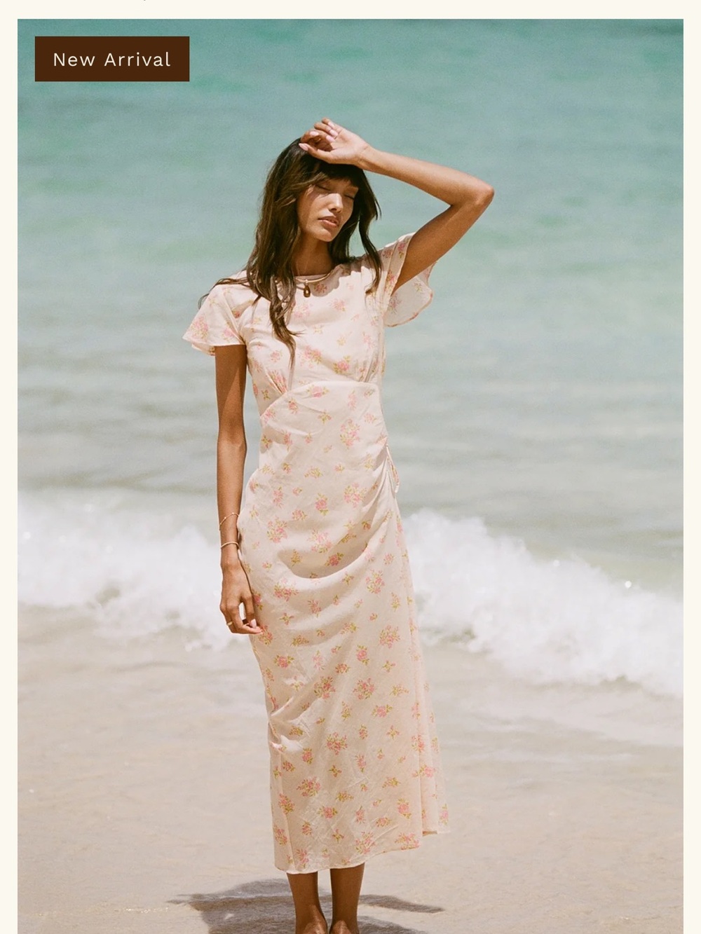 Floral Pink Maxi Dress with Flutter Sleeves